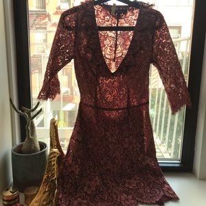 FLL Pink and red lace open back dress